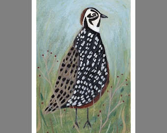 Montezuma Quail Bird Art Print, Whimsical Folk Art Illustration, Contemporary Wall Decor