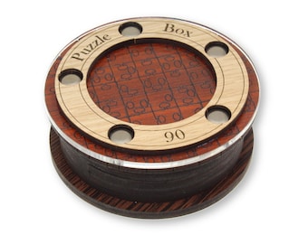 Puzzle Box 06 Wood Puzzle – Unique Round Logic Game for Adults – Modern Office Decor Jewelry Box – Geometric Art Stash Box – Gifts for Him