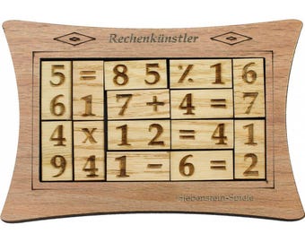 Rechenkünstler Wooden Puzzle – Level 7 Math Brain Teaser – Handmade Wood Logic Game