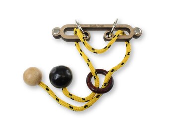 Rompecabezas de madera Perla Negra – Nivel 8: Acertijo de anillos y cuerdas – Juego de lógica de madera hecho a mano