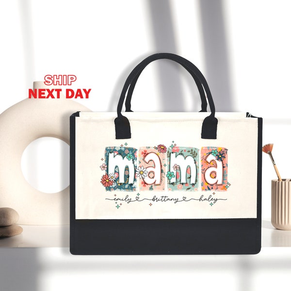 Personalized Mama Tote Bag with Kids Name, Custom Mom Canvas Tote Bag, Mama Bag, Mom Grandma Gift, Mom Gift, Mothers Day Gift,Gift for Her