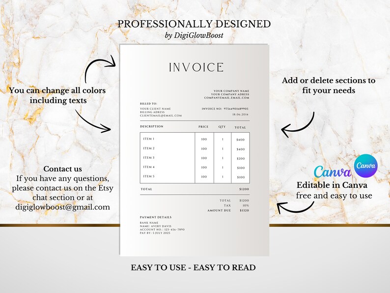 Invoice Template Classy Invoice Canva Template Proffesional Beige ...