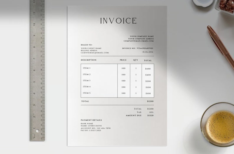 Invoice Template Classy Invoice Canva Template Proffesional Beige ...