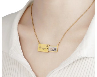 Personalized Stainless Steel Pull-Out Envelope Necklace: Custom Photo Engraving