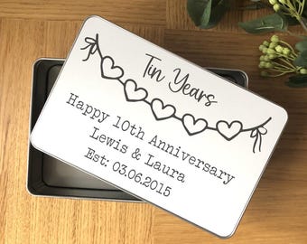 Tin Years Anniversary Gift, Ten 10th wedding Anniversary Tin, Ten years married gift , Personalised Gifts, Ten years as Mr Mrs couple
