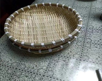 Rustic Bamboo Woven Harvest Basket Set - Farmhouse Chic Kitchen Decor