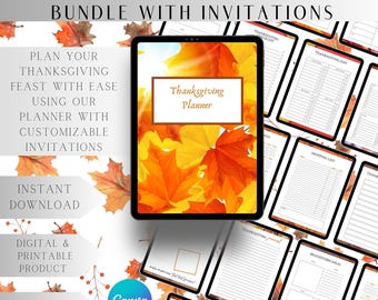 Planificador de Acción de Gracias: Invitaciones, Menú, Lista de Invitados (Descarga digital)
