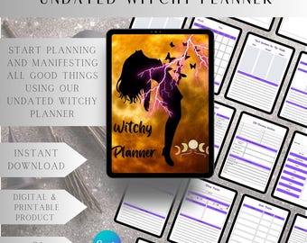 Niet-gedateerde heksenplanner: digitale grimoire-sjabloon (afdrukbare pdf-download A4/A5/US Letter-formaten)