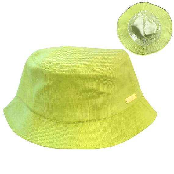 Kids Lime Green Corduroy Satin Lined Bucket Hat Ireland