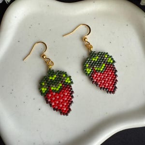 Handmade Strawberry Earrings, Cute Dangle Earrings, Fruit Food Earrings, Jewelry, Handmade Gift For Women, Boho Botanical Drop Earring