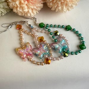 Beaded Butterfly Phone Charm Strap - Handmade Pearl Accent