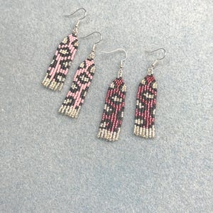 Pink beaded earrings earrings Fringe earrings silver earrings Seed bead earrings Chandelier earring Boho beadwork earrings Dangle
