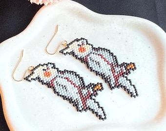 Handmade Cockatoo Parrot Earrings: Boho Seed Bead Bird Jewelry