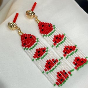Handmade Watermelon Fringe Earrings: Glamorous Glass Fruit Jewelry