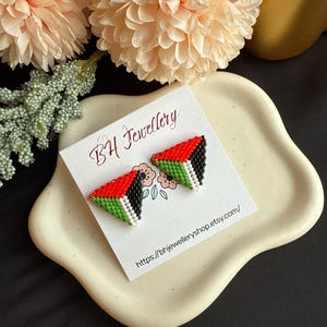 Handmade Palestine Flag Stud Earrings: Miyuki Delica Elegant Jewelry