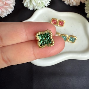 Handmade Four Leaf Clover Earrings, Mother of Pearl White Clover Earrings,Pink Clover Studs, Birthday Gift for her, Green Flower Studs