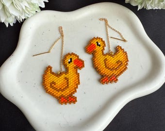 Handgemachte gelbe Enten-Ohrringe: origineller Schmuck
