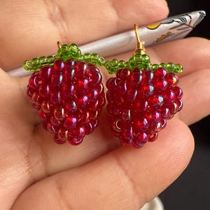 Handmade Beaded Strawberry Earrings: Fairy Core Fruit Jewelry