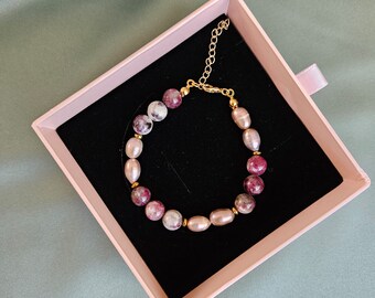 Tourmaline natural stone Pearl Bracelet