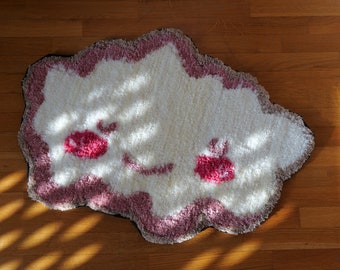 Tapis tufté nuage mignon 75x50cm rose, marron et écru