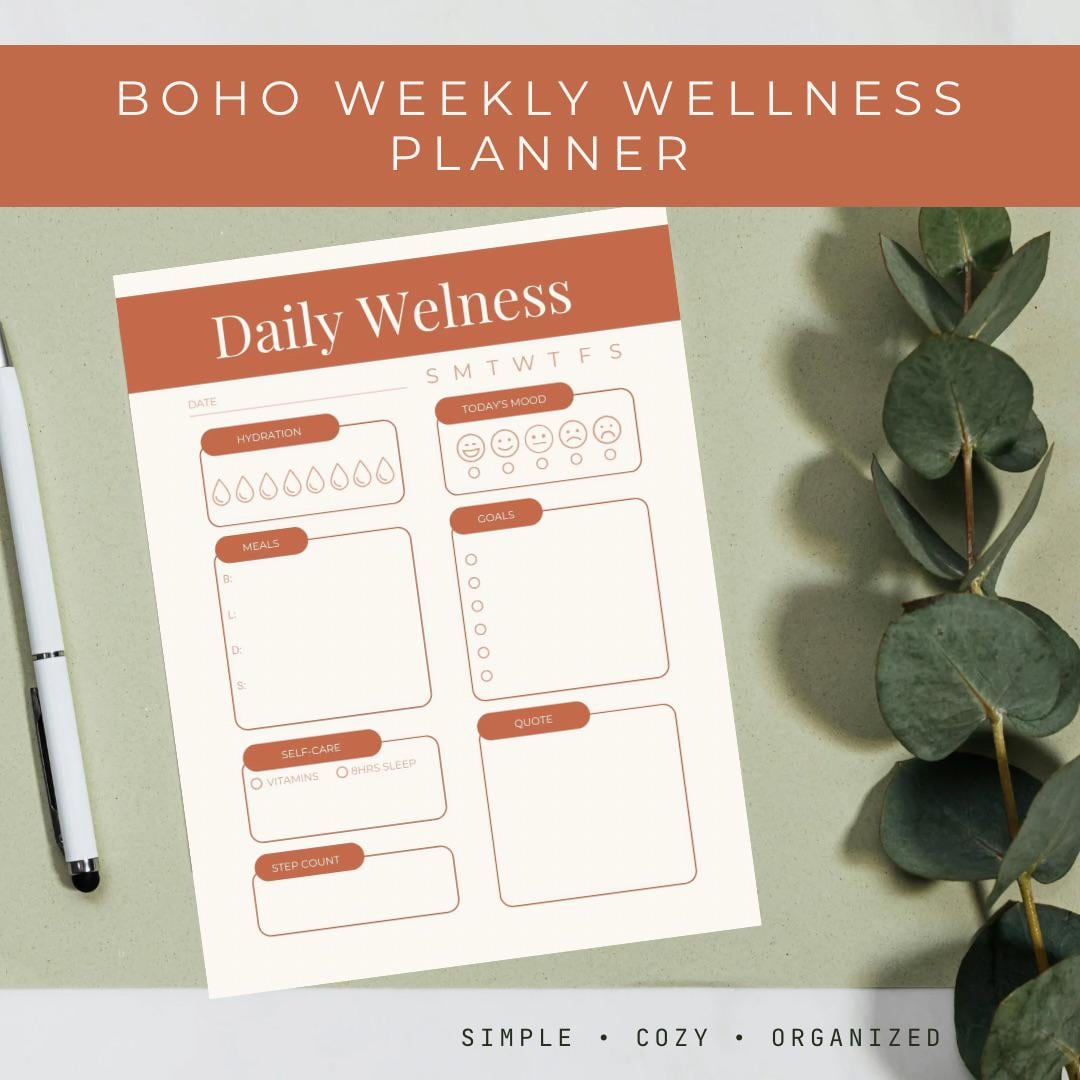 Boho Daily Wellness Tracker Printable | Self Care & Habit Tracker ...