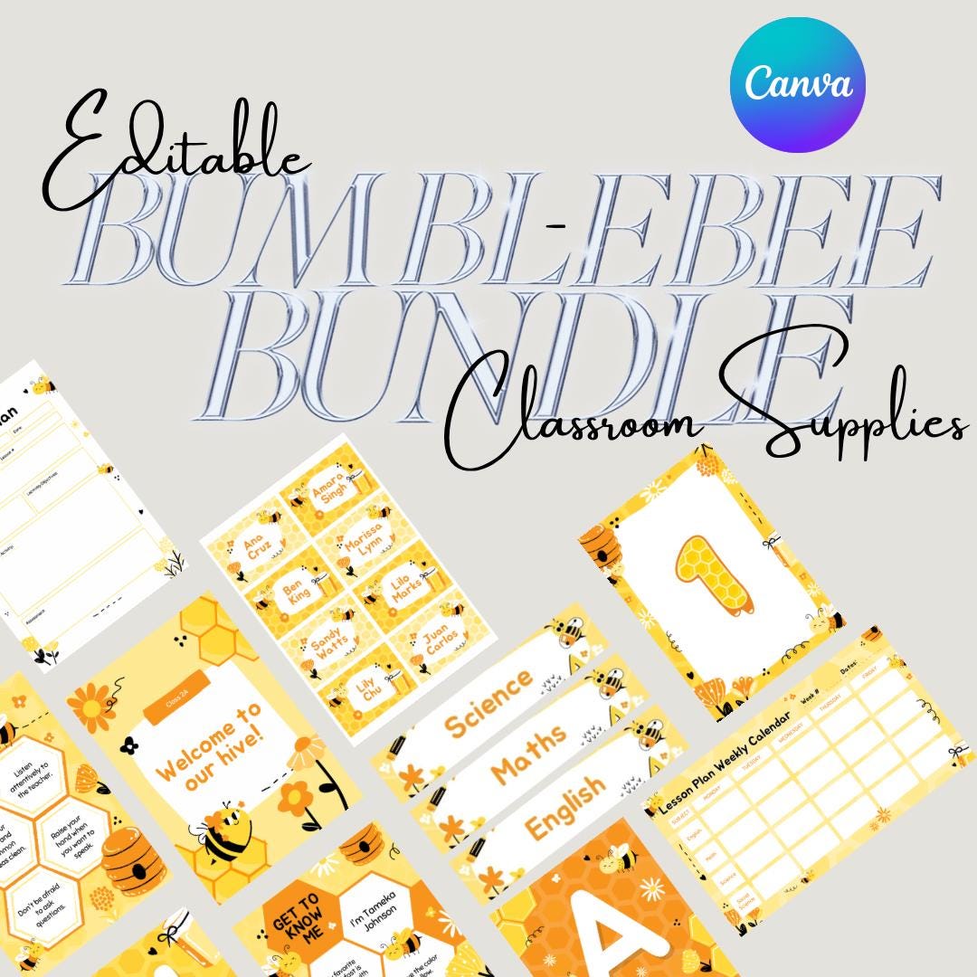 Bumble Bee Classroom Decor Bundle | Teacher Planner | Alphabet, Number ...