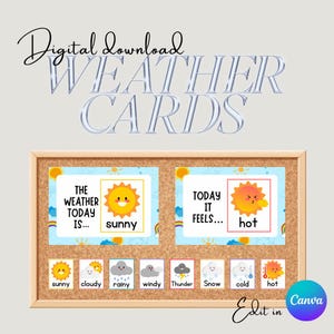 Tarjetas meteorológicas para el aula / Tabla meteorológica diaria y señales de "Hoy se siente" / Rutina matutina imprimible para preescolares que educan en casa