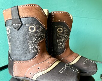 Baby Cowboy Boots, Leather, Brown, Embroidered, Baby Shower Gift