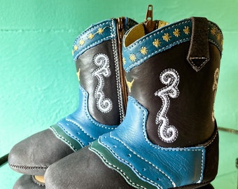 Baby Cowboy Boots, Leather, Navy Blue, Black, Bull