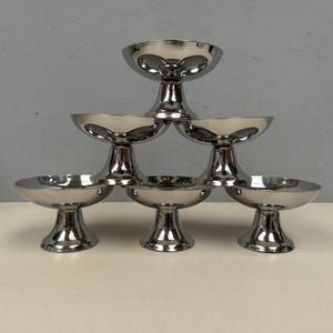 Set of 6 Guy Degrenne Inox Vintage French Stainless steel ice cream bowls pedestal silver cups coupes Ref 20