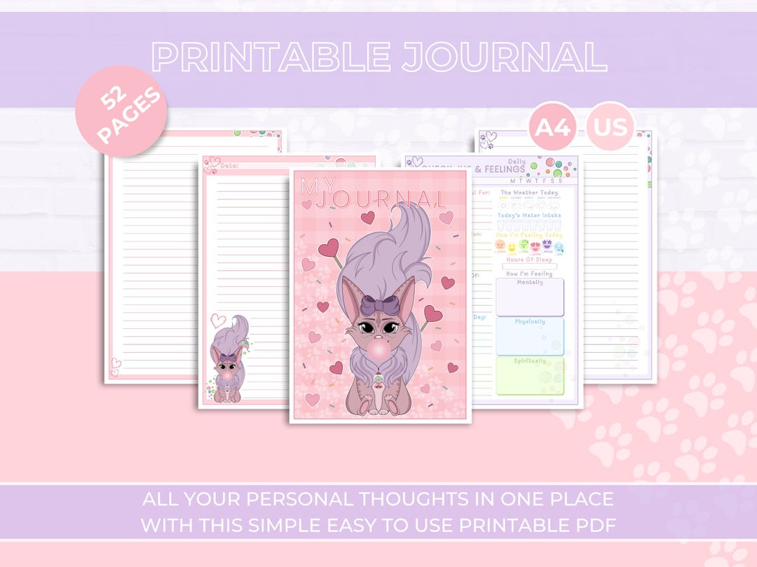 Printable Journaling Pages - Thoughts Journal, Journaling Pages, Cute Journal, Pink and Purple ...