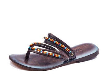 Black Flip Flops Leather Thong Sandals For Womens