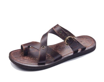 Handmade Mens Leather Slide Slippers Sandals Toe Thongs