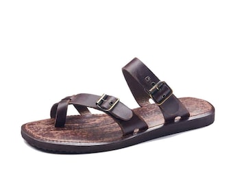 Leather Sliders Mens Toe Thongs Sandals Handmade Sandals