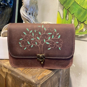 Petit sac à main en cuir pour femme motif arbre infini, sac à bandoulière en cuir pour femme, sac à bandoulière fait main