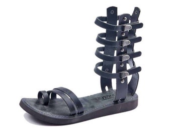 Handmade Leather Gladiator Sandals Black 507