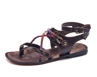 Leather Ankle Strap Sandals For Womens