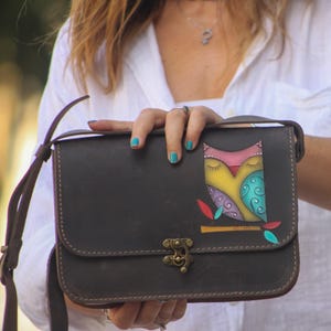 Petit sac à main en cuir pour femme motif hibou, sac à bandoulière en cuir pour femme, sac à bandoulière fait main