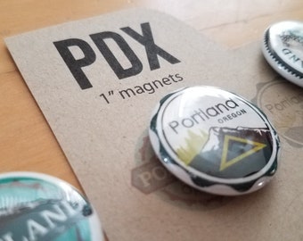 Portland Oregon Magnet Set – Set of Five Super Strong 1" Magnets (PDX Gift Idea)