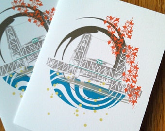 Steel Bridge Portland Notecards | Oregon Landmark Illustration Set of 6