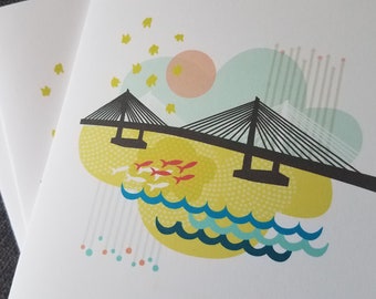 Tilikum Crossing Notecards | Portland Bridge Art Illustration Set of 6