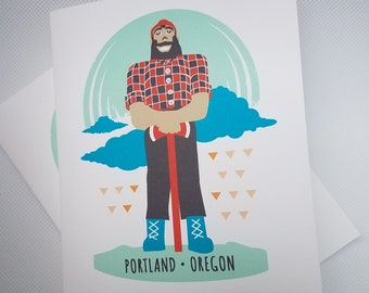 Hello, Portland! Paul Bunyan Notecards — Portland, Oregon Landmark Illustration