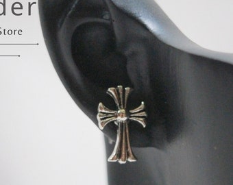 Boucles d'oreilles croix en argent sterling S925 - Boucles d'oreilles croix gothiques multicolores avec fleurs, petites boucles d'oreilles croix, boucles d'oreilles croix en argent