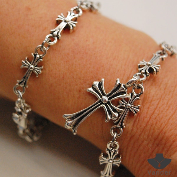 Celtic Silver Cross Bracelet - Gothic Silver Cross Bracelet, Gothic Cross Bracelet jewelry Gift, Gothic Bracelet Gift, Goth Cross Chain Gift