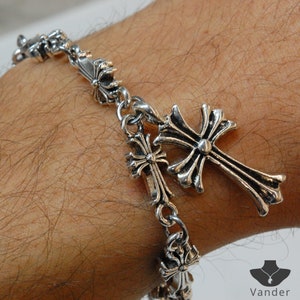 Keltische zilveren kruisarmband gotische zilveren kruisarmband, gotische kruisarmband sieraden cadeau, gotische armband cadeau, Goth Cross Chain Gift Bracelet & Big Cross
