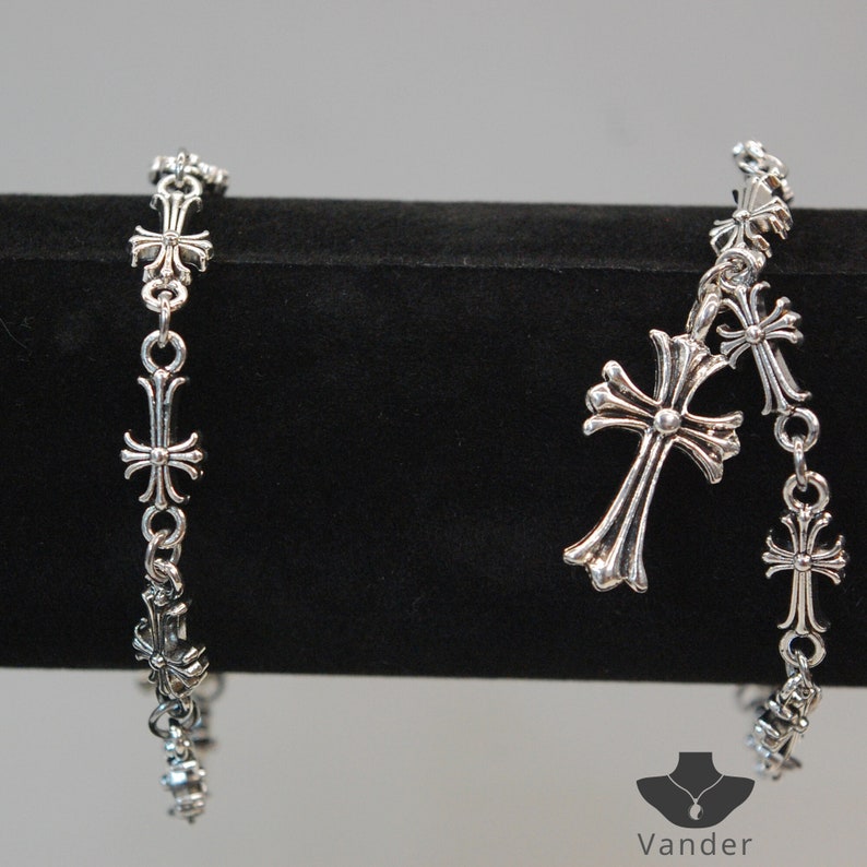 Celtic Silver Cross Bracelet Gothic Silver Cross Bracelet, Gothic Cross Bracelet jewelry Gift, Gothic Bracelet Gift, Goth Cross Chain Gift image 6