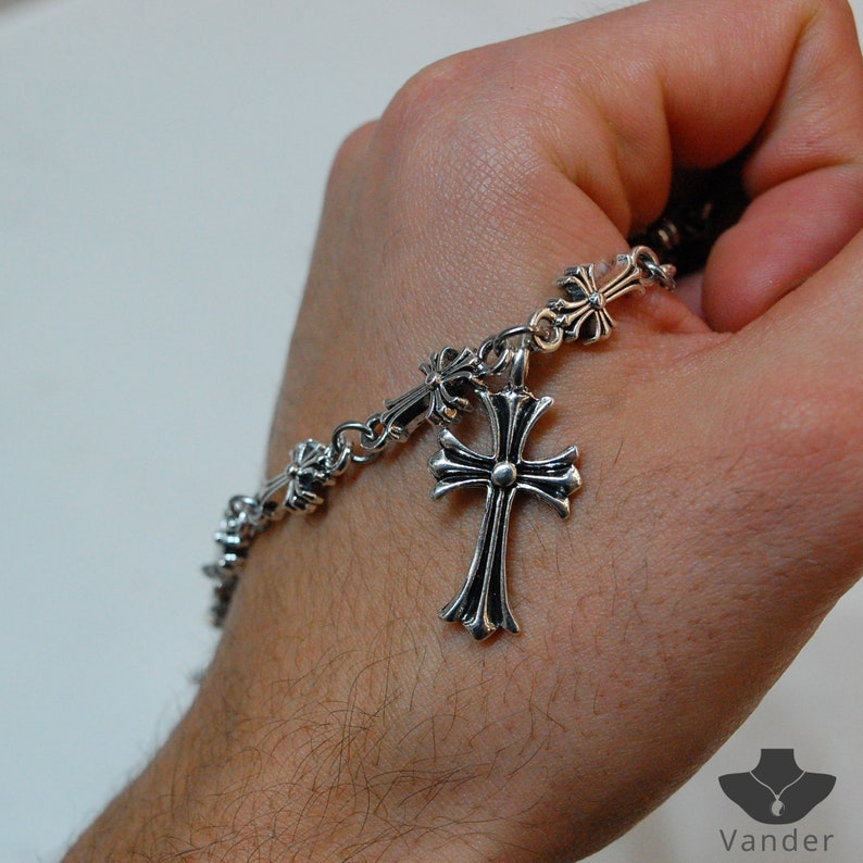 Celtic Silver Cross Bracelet Gothic Silver Cross Bracelet, Gothic Cross Bracelet jewelry Gift, Gothic Bracelet Gift, Goth Cross Chain Gift image 4