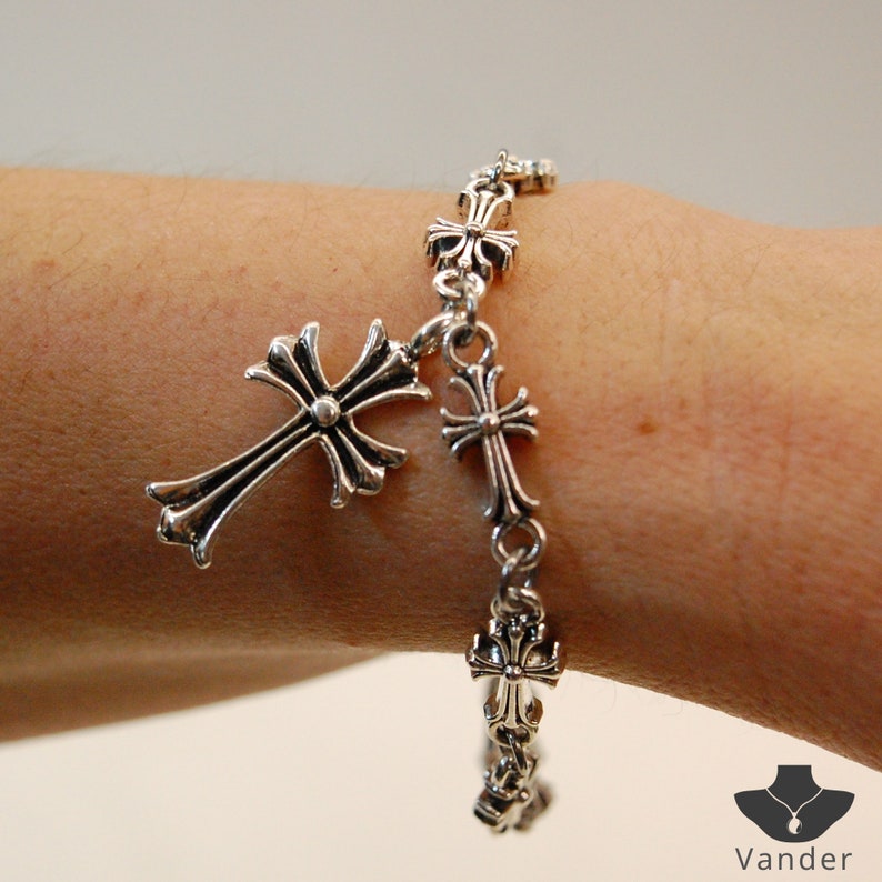 Bracelet croix celtique en argent Bracelet croix en argent gothique, cadeau bijoux bracelet croix gothique, cadeau bracelet gothique, cadeau chaîne croix gothique image 5