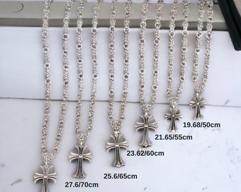 Chrome Style Necklace - Silver Plated Gothic Chain with Cross Design, Unique Cross-Inspired Chrome Jewelry
