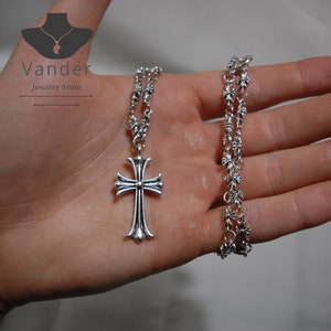 Chrome Style Necklace Silver Plated Gothic Chain with Cross Design, Unique Cross-Inspired Chrome Jewelry immagine 3